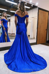 Mermaid Off the Shoulder Satin Prom Dress with Slit