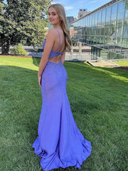 Mermaid Purple V-Neck Long Prom Dresses