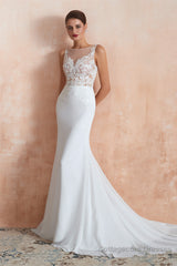 Mermaid See-Through Chiffon Wedding Dresses with Appliques