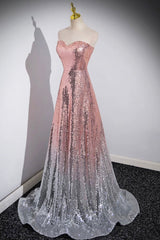 Mermaid Sequins Long Prom Dresses, Sparkling Sweetheart Neckline Ombre Evening Dresses