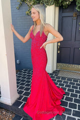 Mermaid Spaghetti Straps Red Long Prom Dress with Criss Cross Back