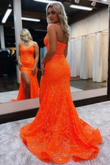 Mermaid Spaghetti Straps Sequined Lace Prom Dress