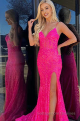 Mermaid Spaghetti Straps Sequined Lace Prom Dress