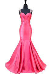 Mermaid Sweetheart Beaded Crystals Backless Hot Pink Prom Dresses