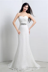 Mermaid Sweetheart Lace Rhinestone Long Wedding Dresses