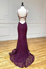 mermaid/trumpet spaghetti straps grape lace beaded long prom Dresses formal evening Dresses