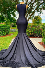 Mermaid V-neck Appliques Lace Sequined Open Back One Shoulder Floor-length Sleeveless Prom Dress