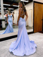 Mermaid V Neck Beaded Jersey Prom Dresses