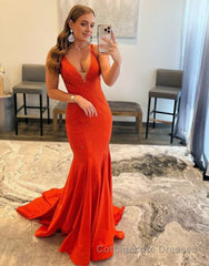 Mermaid V-neck Beaded Mermaid Prom Dress