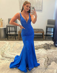 Mermaid V-neck Beaded Mermaid Prom Dress