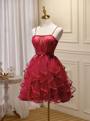 Mini/Short Burgundy Prom Dress,  Puffy Cute Burgundy Homecoming Dress