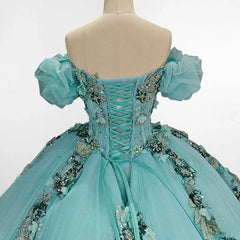 Mint Green Off Shoulder Court Train Quincea?era Dresses