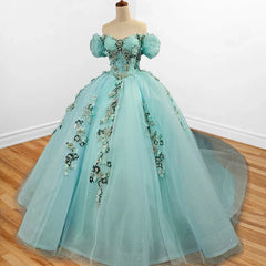 Mint Green Off Shoulder Court Train Quincea?era Dresses