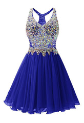 Navy Blue Chiffon Crystal Homecoming Dresses