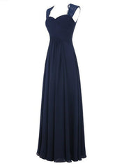 Navy Blue Chiffon Floor Length A-Line Bridesmaid Dresses