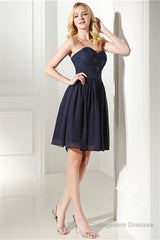 Navy Blue Chiffon Sweetheart Lace Beading Short Homecoming Dresses