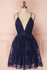 Navy Blue Homecoming Dresses, Homecoming Dresses with Appliques