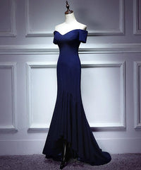 Navy Blue Mermaid Sweetheart Long Evening Dresses, Blue Prom Dresses