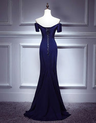 Navy Blue Mermaid Sweetheart Long Evening Dresses, Blue Prom Dresses