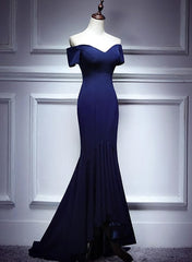 Navy Blue Mermaid Sweetheart Long Evening Dresses, Blue Prom Dresses