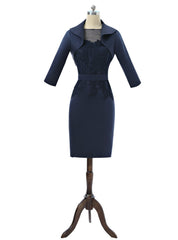 Navy Blue Mother Of The Bride Dresses Sheath Knee Length With Jacket