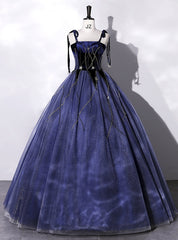 Navy Blue Tulle Velvet Straps Quinceanera Dresses