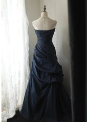 Navy Blue Vintage Style Taffeta Long Prom Dresses, Navy Blue Party Dresses