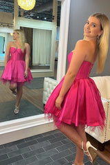 Neon Pink Feathers Sweetheart A-Line Short Formal Dresses