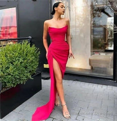 Newest Sleeveless Side Slit Spandex Satin Mermaid Prom Dress