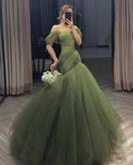 Elegant Off Shoulder Sleeveless A-line Floor Length Prom Dresses