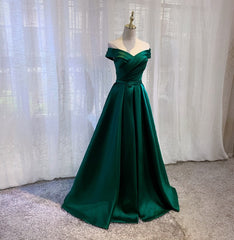 Off Shoulder Satin Simple Sweetheart Long Prom Dresses, A-line Party Dresses Formal Dresses