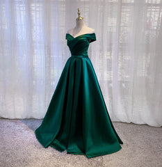 Off Shoulder Satin Simple Sweetheart Long Prom Dresses, A-line Party Dresses Formal Dresses