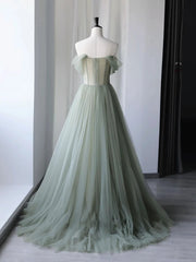 Off the Shoulder Green Floral Long Prom Dresses, Green Floral Long Formal Evening Dresses