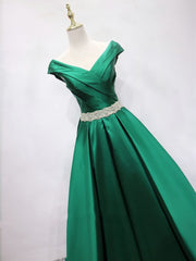 Off the Shoulder Green Long Prom Dress, Off Shoulder Long Green Formal Evening Dresses