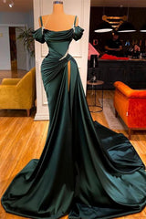 Off-the-Shoulder Prom Dresses with Long Slit in Green