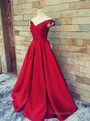 Off the Shoulder Red Long Prom Dresses, Red Long Formal Evening Dresses