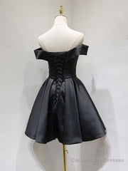 Off the Shoulder Short Black Prom Dresses, Little Black Formal Graduation Homecoming Dresses