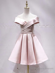 Off the Shoulder Short Pink Prom Dresses, Short Pink Formal Evening Graduation Dresses