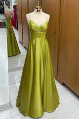 Olive Green Corset Lace-Up A-Line Long Formal Dresses