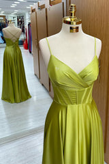 Olive Green Corset Lace-Up A-Line Long Formal Dresses