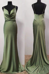 Oliver Green Cowl Neck Trumpet Long Prom Dresses,Sheath Gala Dresses