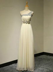 One Shoulder A-Line Crystals Beadings Long Floor Length Chiffon Bridesmaid Dresses