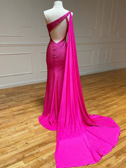 One Shoulder Glitter Mermaid Pink Long Prom Dresses