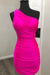 One Shoulder Hot Pink Short Homecoming Dresses Night Dresses