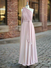 One Shoulder Pink Rustic Bridesmaid Dress Long Maxi Wedding Dress