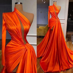 One Shoulder Prom Dresses, Pleats Evening Dresses