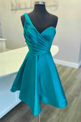 One Shoulder Teal Blue Ruched A Line Homecoming Dress Cocktail Dresses