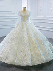 Online Store White Ball Gown Lace Appliques Long Sleeve Beading Wedding Dresses