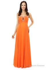 Orange Chiffon Cut Out Sweetheart With Pleats Bridesmaid Dresses