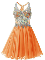 Orange Chiffon V-neck Homecoming Dresses